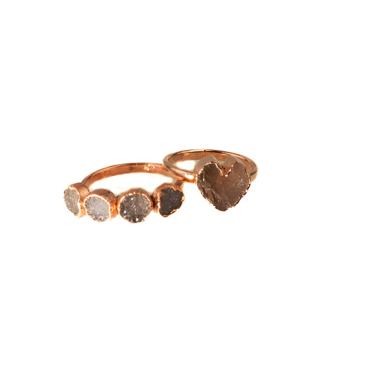 Small Rose Quartz Gemstone Heart Ring and Druzy Eternity Ring Combo