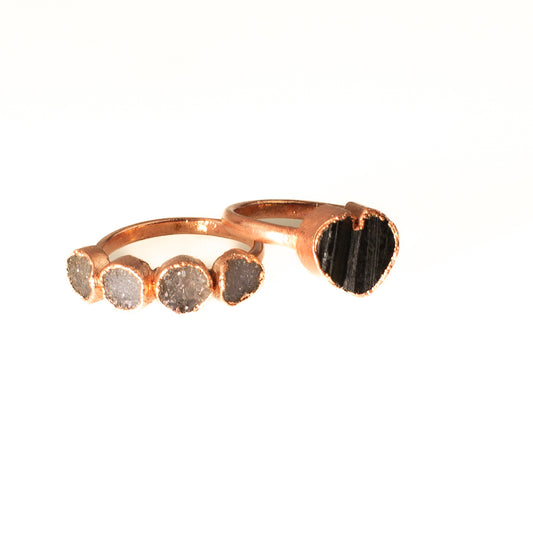 Small Black Tourmaline Heart Ring and Druzy Eternity Ring Combo