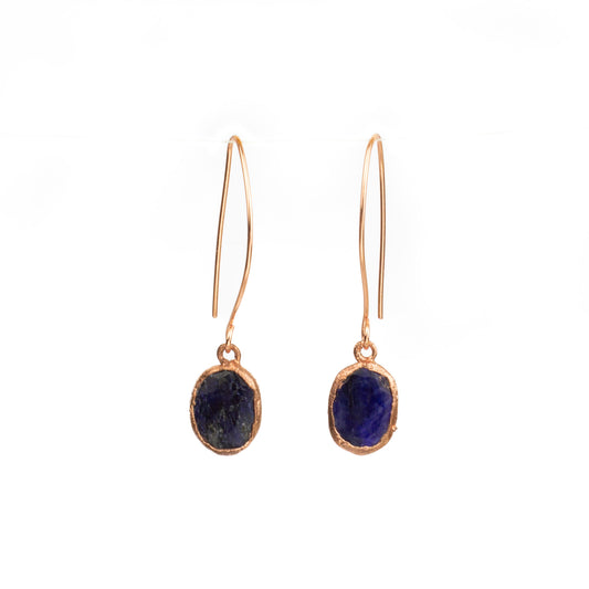 Sapphire Oval Long Dangly Earrings (September Birthstone)
