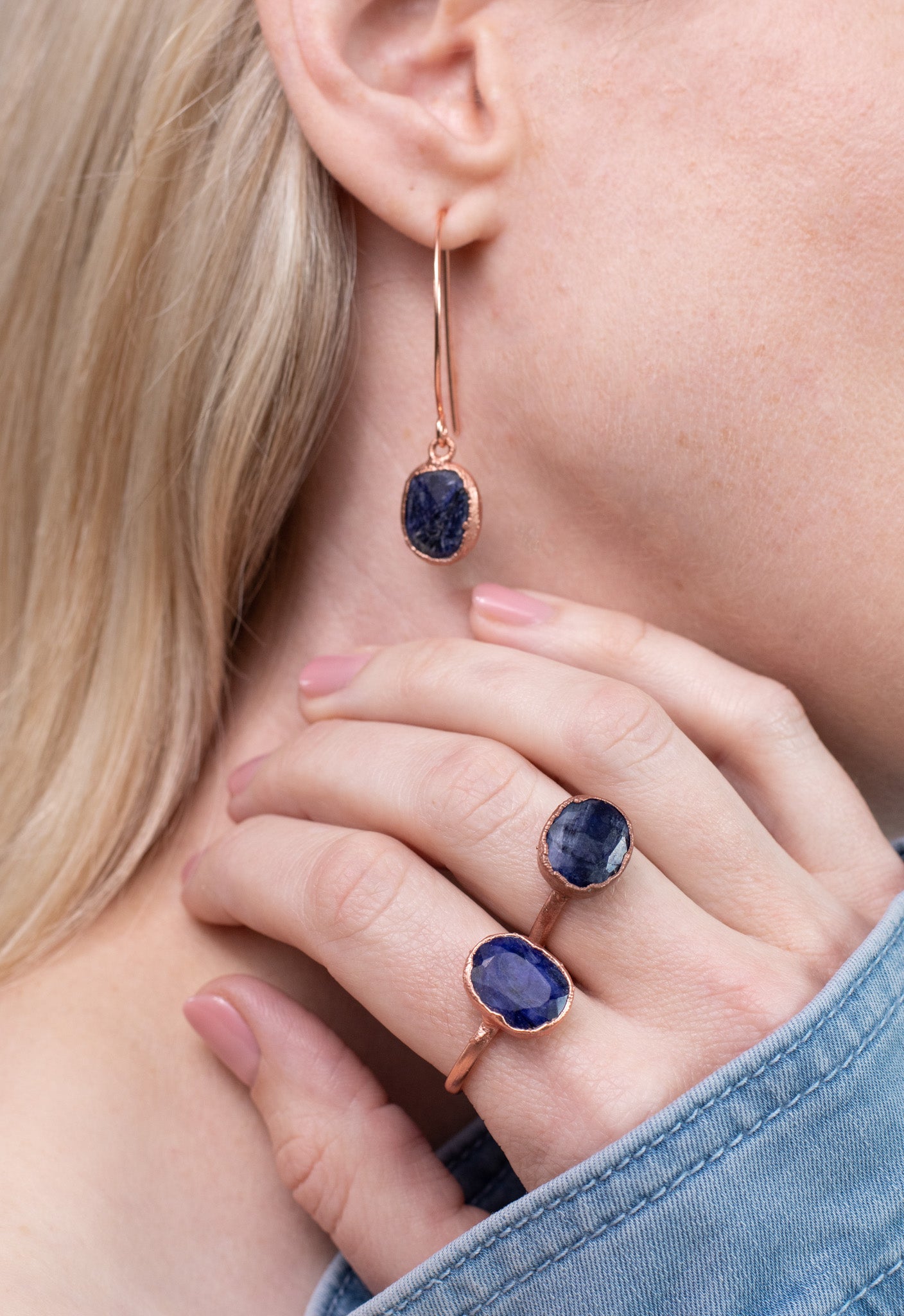 Sapphire Oval Long Dangly Earrings (September Birthstone)