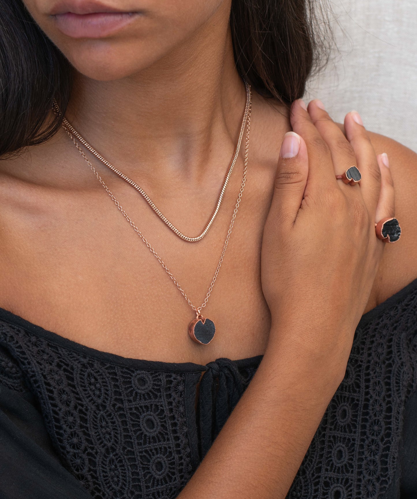 Large Black Tourmaline Heart Ring