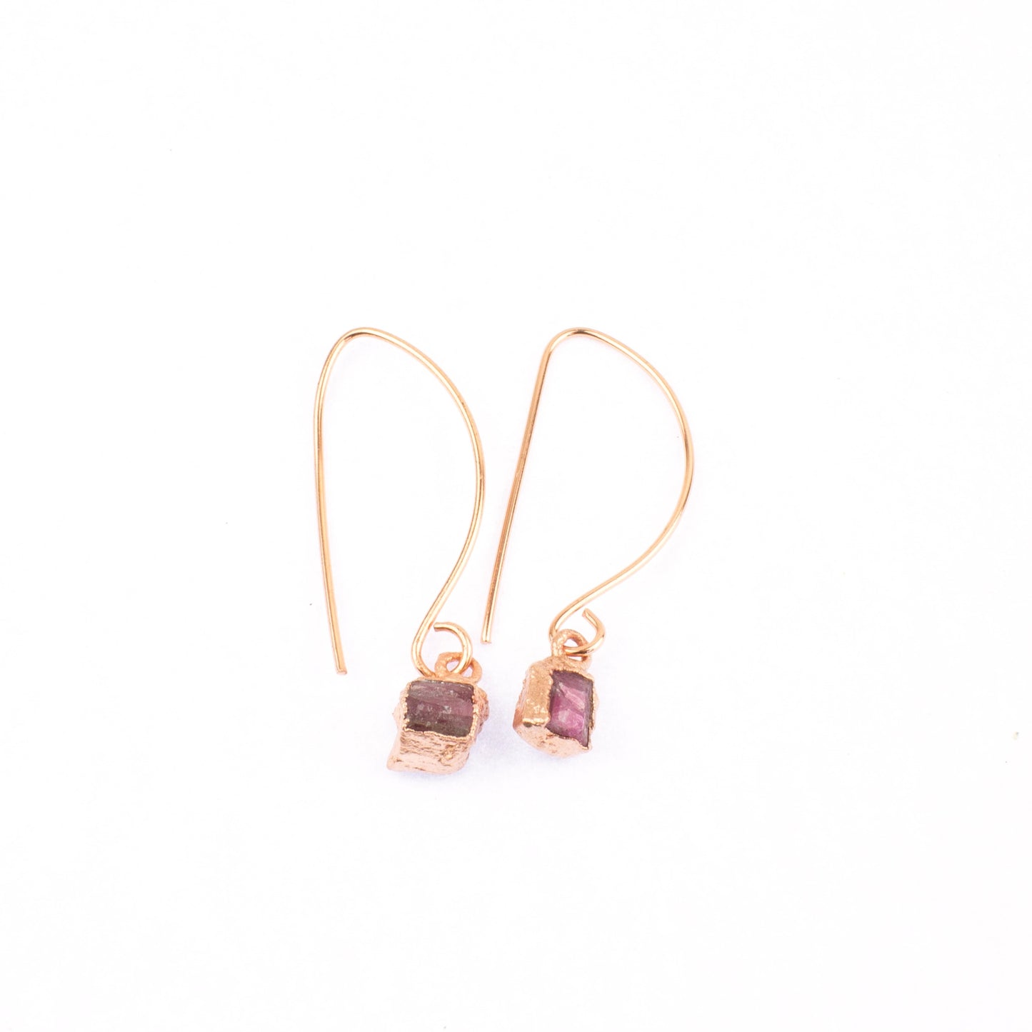 Small Pink Tourmaline Long Dangly Earrings (October Birthstone)