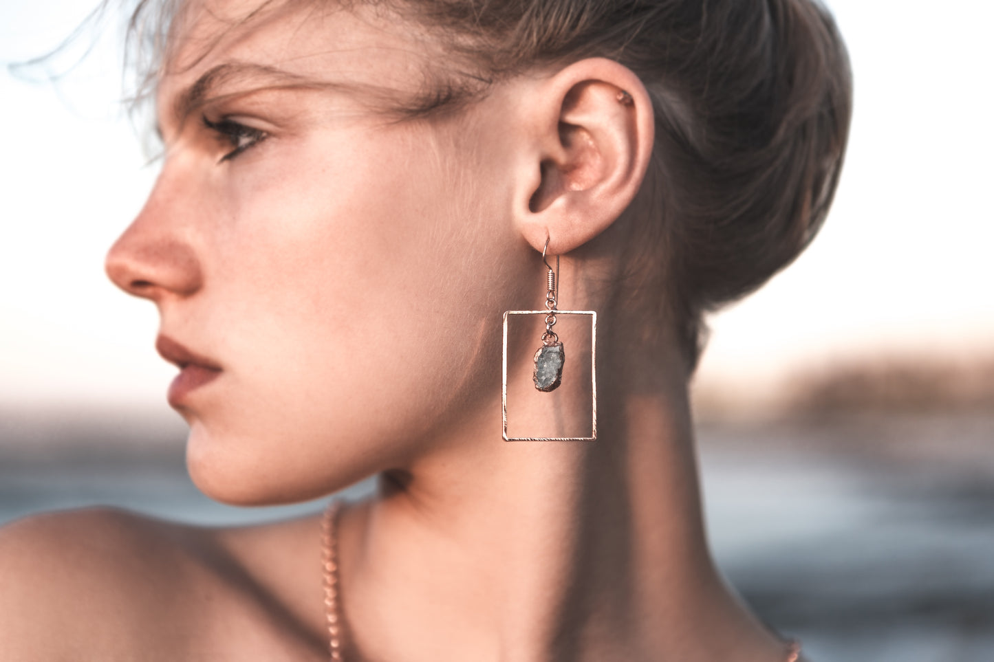 Aquamarine Rectangle  Earrings