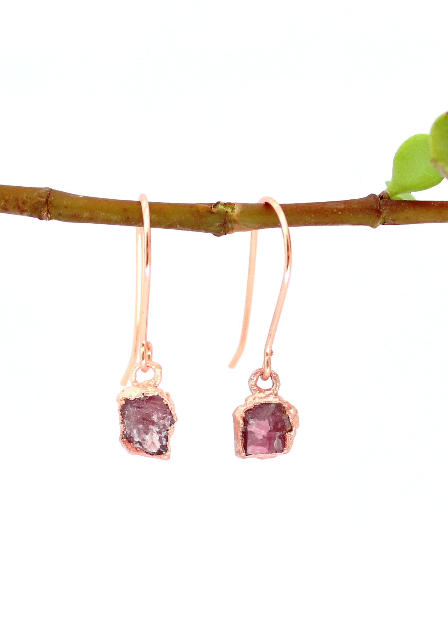 Small Pink Tourmaline Short Dangly Earrings (October Birthstone)