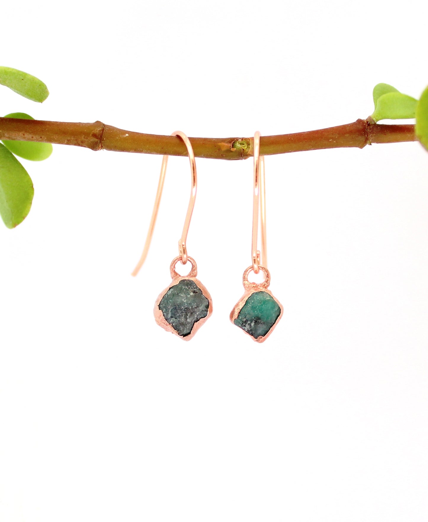 Small Emerald Short Dangly Earrings (May Birthstone)