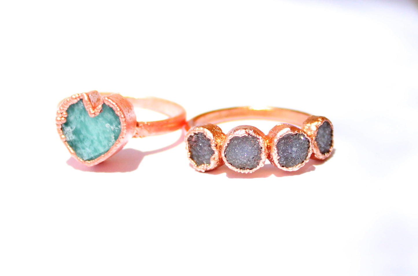 Small Amazonite Heart Ring and Druzy Eternity Ring Combo