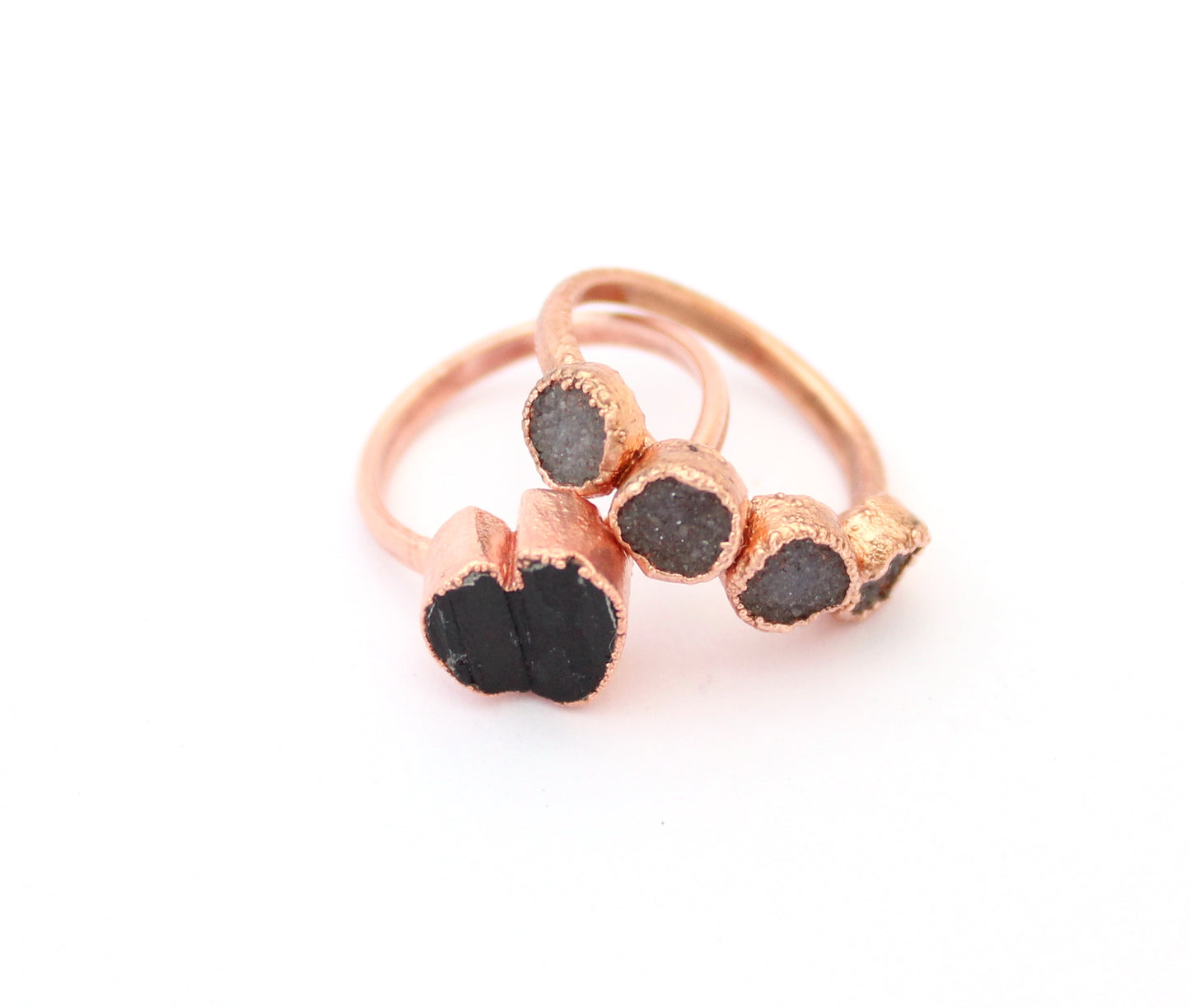 Small Black Tourmaline Heart Ring and Druzy Eternity Ring Combo