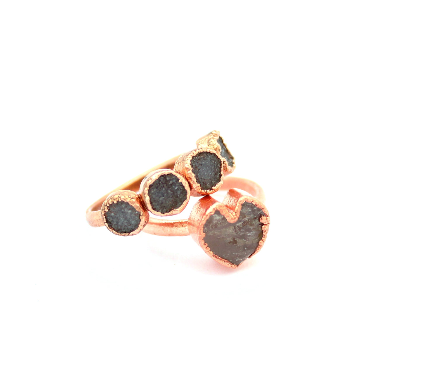 Small Rose Quartz Gemstone Heart Ring and Druzy Eternity Ring Combo