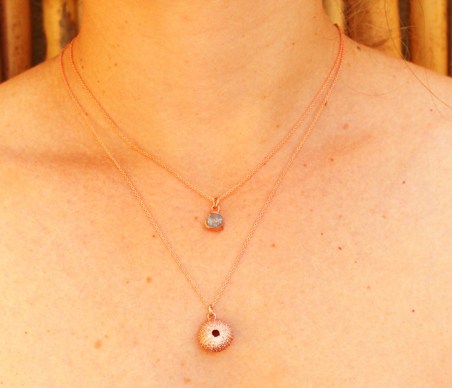 Small Aquamarine and Sea Urchin Necklace Combo