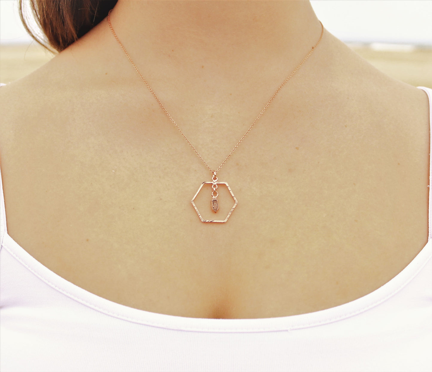 Herkimer Diamond Hexagon Necklace