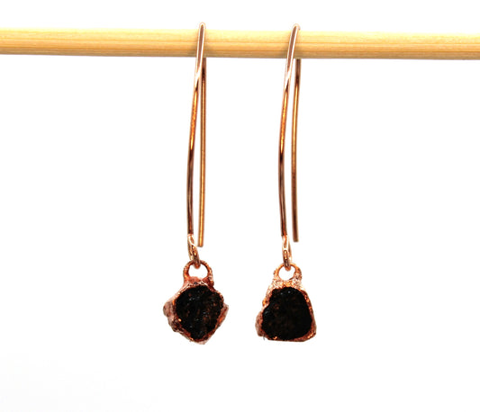 Small Black Tourmaline Long Dangly Earrings