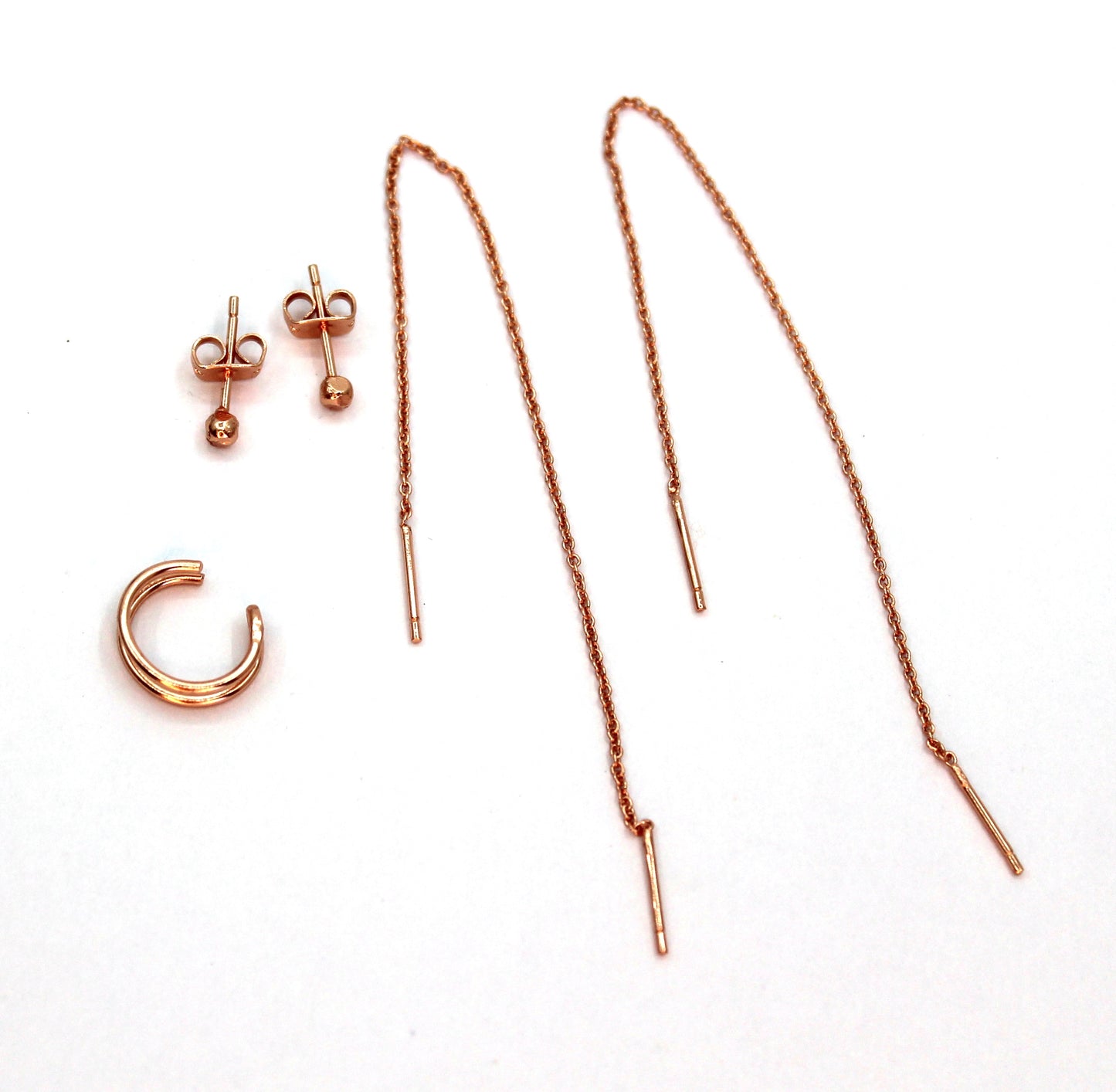 Plain Copper Earring Set- Long Threader