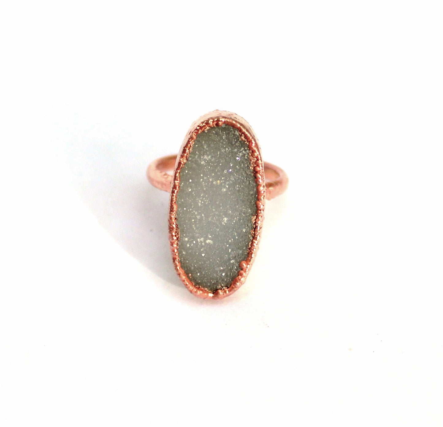 X-Large Oval Druzy Solitaire Ring (Vertical)
