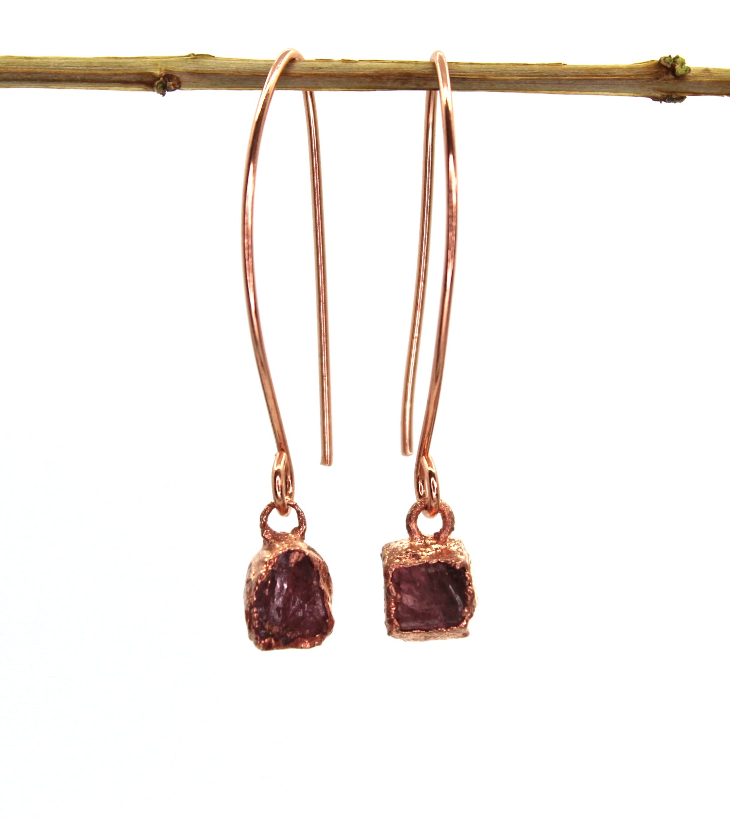 Small Pink Tourmaline Long Dangly Earrings (October Birthstone)