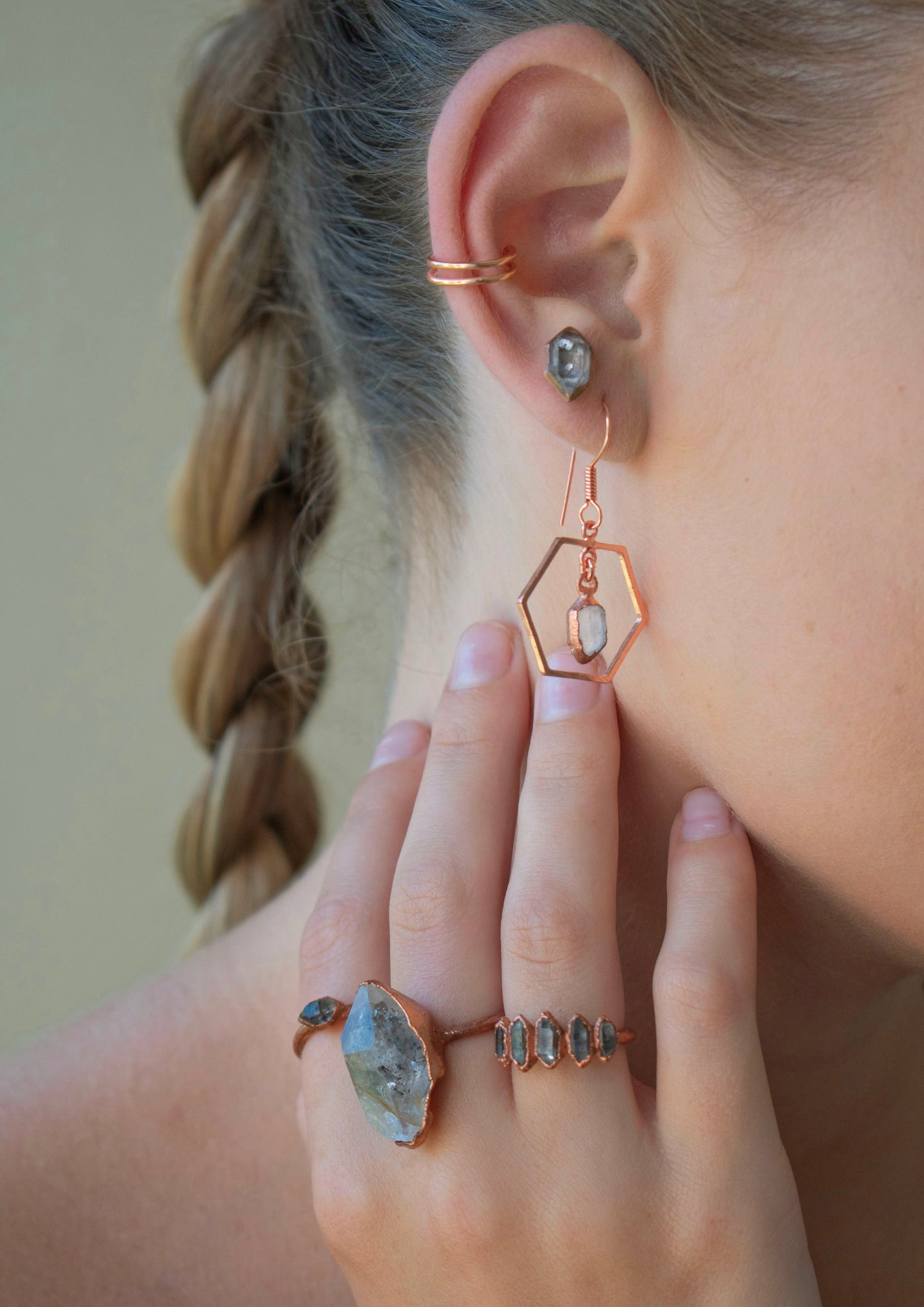 Herkimer Diamond Hexagon Earrings