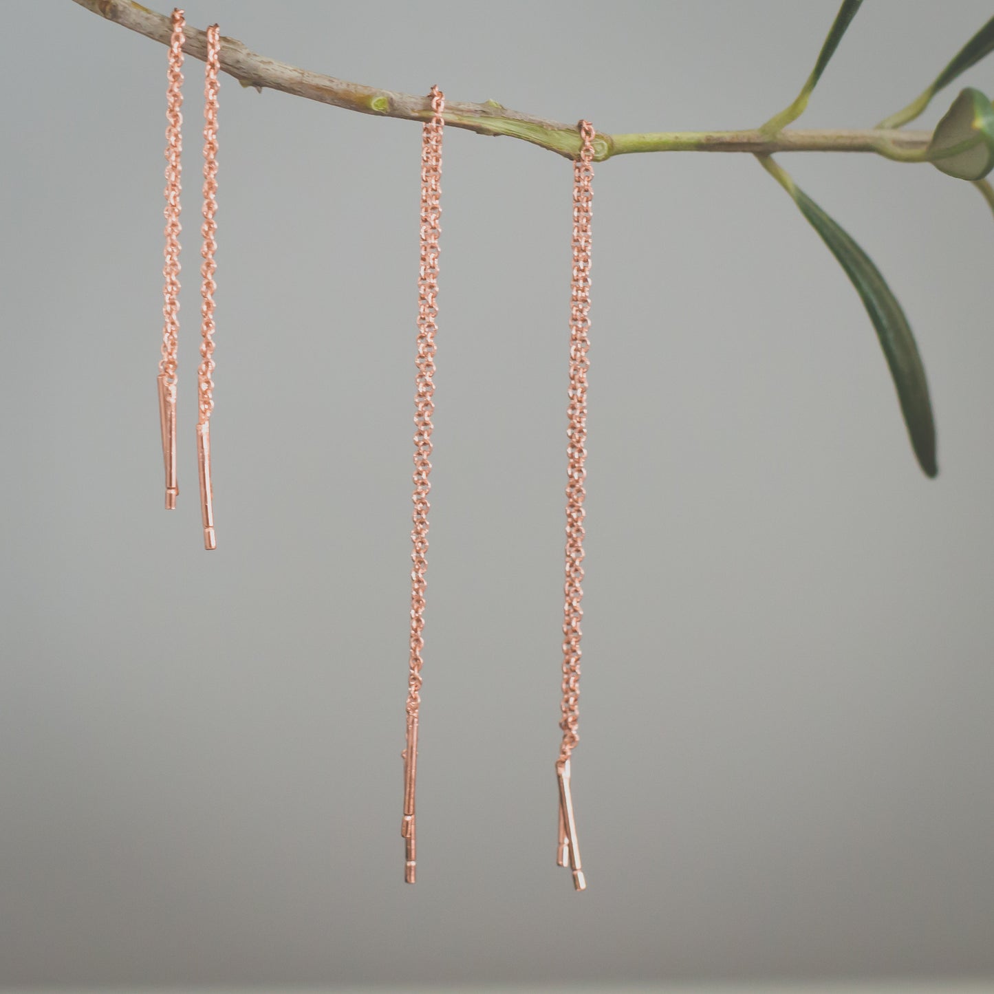 Plain Copper Earring Set- Long Threader